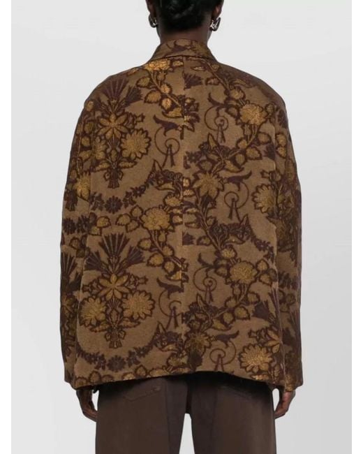 Uma Wang Brown Floral Jacquard Virgin Wool Tailored Coat