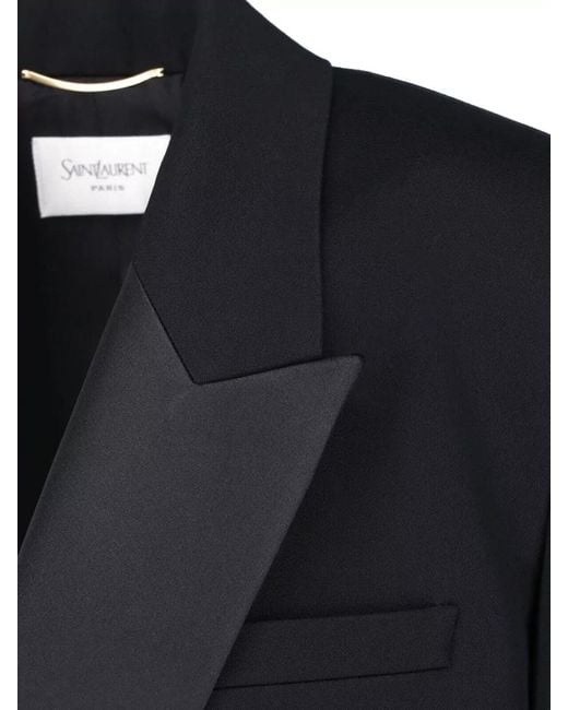 Saint Laurent Black Tailored Blazer Structured Cut Notched Lapel Buttons