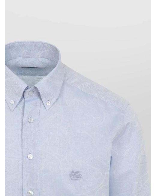 Etro Blue Cotton Paisley-Jacquard Regular-Fit Button-Down Shirt for men