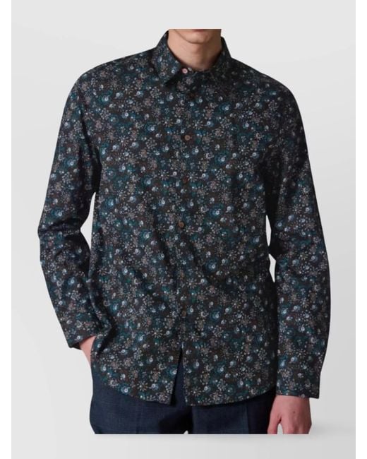 Paul Smith Blue Organic Cotton Long-Sleeve Regular-Fit Shirt for men