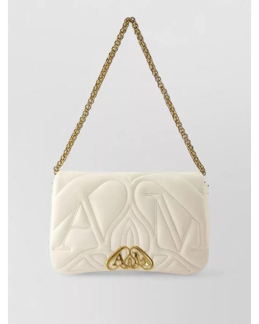 McQueen Natural The Seal Quilted Leather Crossbody Bag