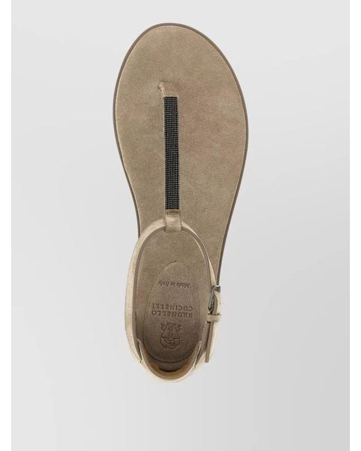 Brunello Cucinelli Natural Monile Strap Flat Suede T Sandals