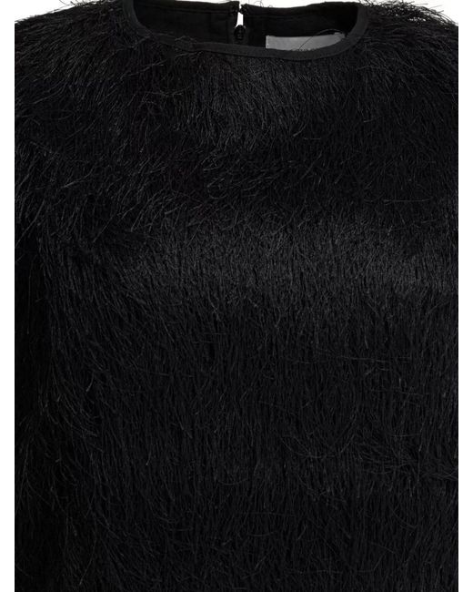 Loulou de Saison Black Round Neckline Sleeveless Textured Dress