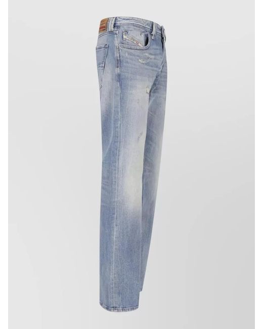 DIESEL Blue Denim Low-Rise Straight-Leg Jeans for men