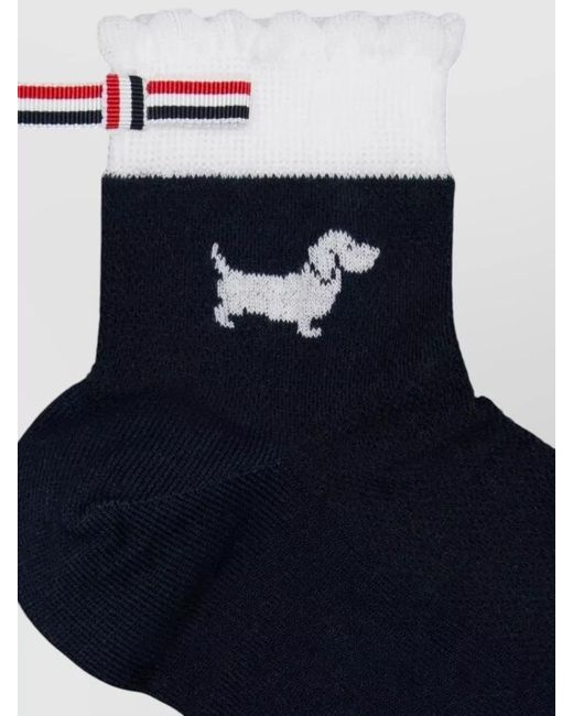 Thom Browne Blue Cotton Pointelle-Knit Crew Socks