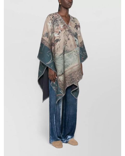 Pierre Louis Mascia Multicolor Wool Poncho Blanket Stitch Graphic Design for men