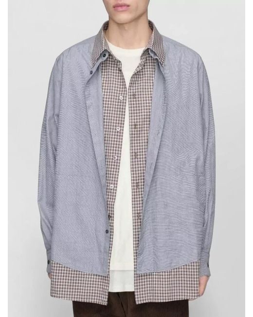 Maison Margiela Gray Layered Check Shirt Regular Fit Band Collar for men