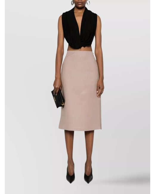 Fendi Pink Linen Waxed Straight Midi Skirt