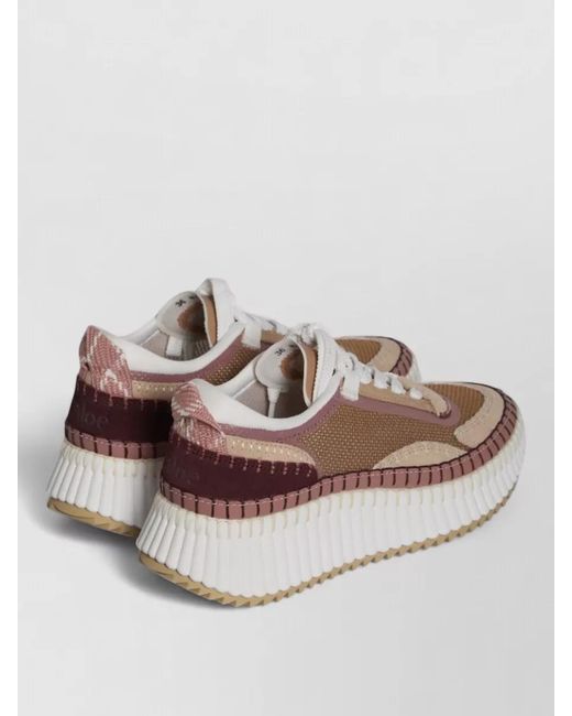 Chloé Brown Nama Mixed Texture Platform Sneakers