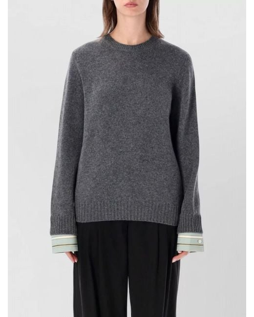 Prada Gray Wool Cashmere Sweater Layered Shirt Cuffs