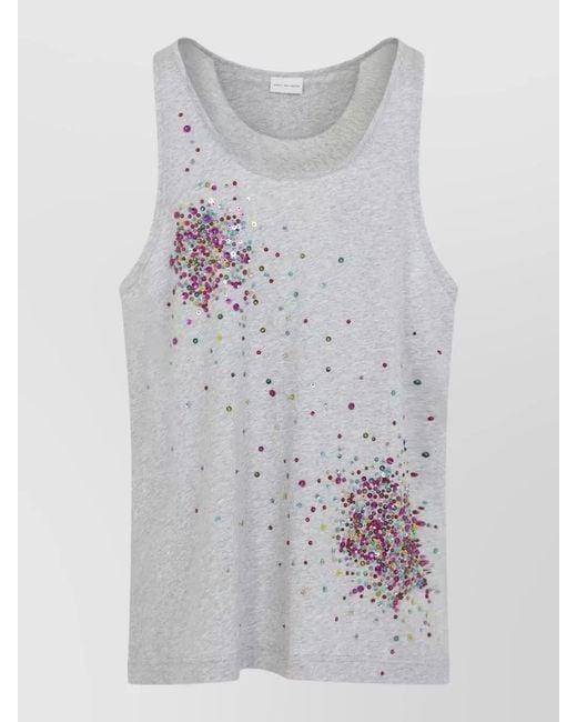 Dries Van Noten Gray Embellished Cotton Tank Top for men
