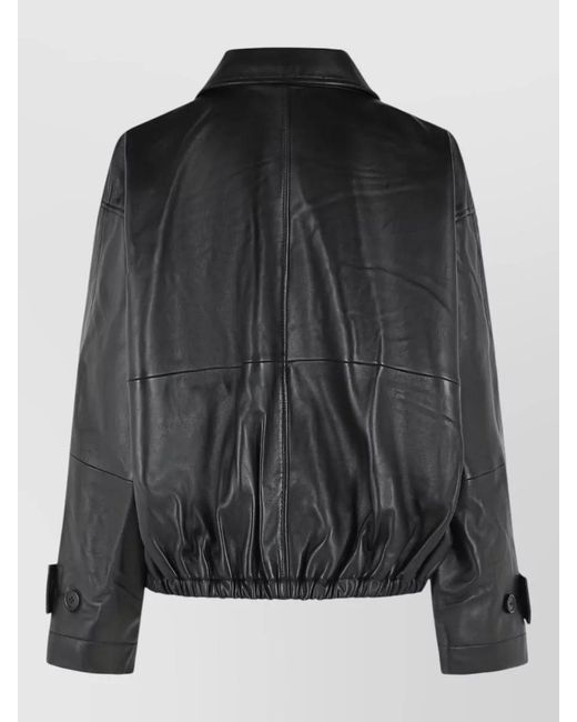 Rohe Black Leather Jacket Collared Neck Elasticated Hem