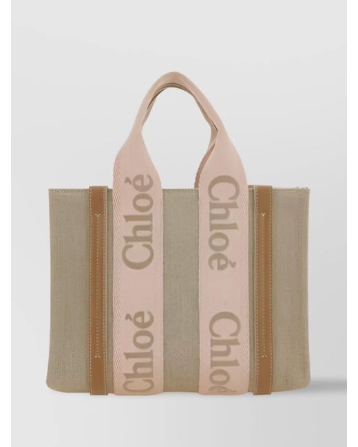 Chloé Natural Woody Small Linen Tote Bag