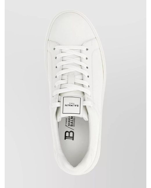 Balmain White Leather Low-Top Sneakers