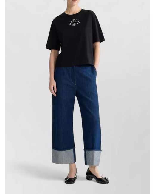 Patou Black Short Sleeve Crew Neck Nylon Silk Top
