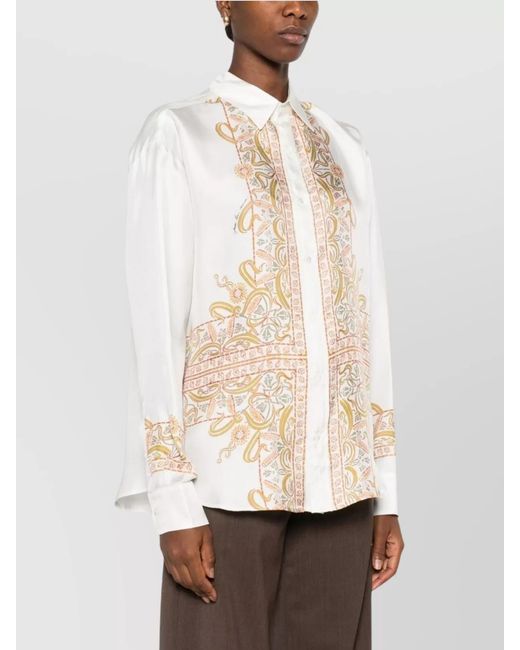 Pierre Louis Mascia White Silk Paisley Print Long-Sleeve Shirt