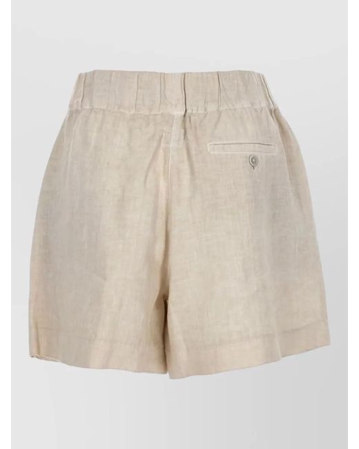120% Lino Natural Linen Shorts Button Detail Back Pocket
