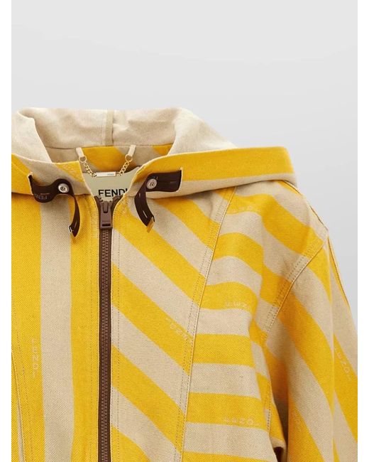 Fendi Yellow Pequin Hooded Jacket Long Sleeves Stripes