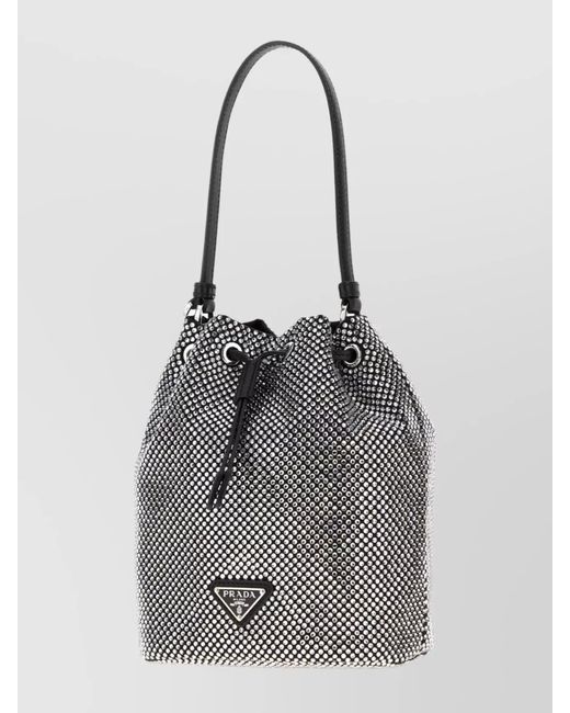 Prada Gray Bucket Satin Embellished Shoulder Bag