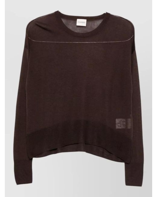 Closed Brown Lightweight Knit Long Sleeve Sheer Top