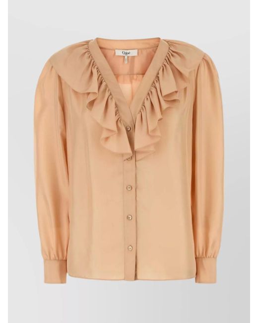 Chloé Natural Satin Shirt With Cuffed And Ruffled Sleeves