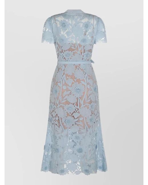 Self-Portrait Gray Midi Dress Belt Floral Lace Overlay