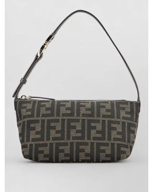 Fendi Gray Small Ff Jacquard Shoulder Vanity Bag