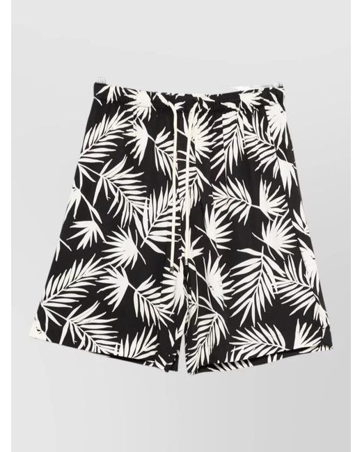 Laneus Black Swim Shorts Knee Length Print Pockets for men
