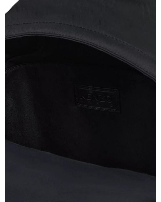 KENZO Black Silk Nylon Backpack Embroidered Design Zip Pocket
