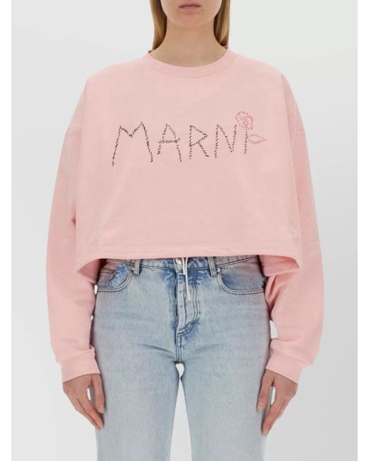 Marni Pink Regular-Fit Logo-Print Sweatshirt