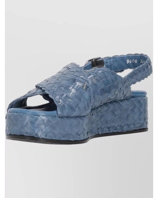 LA ROSE Blue Forli Slingback Platform Slides Woven Design