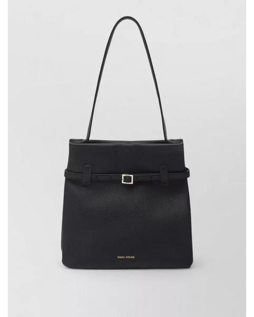 MANU Atelier Black Bag Textured Finish Shoulder Strap Design