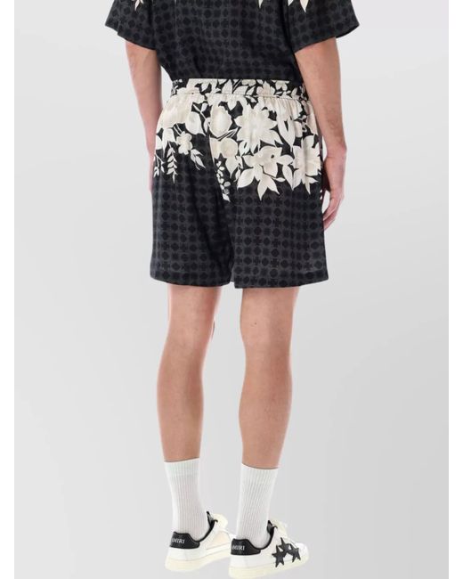 Amiri Black Viscose Floral Print Bermuda Shorts for men