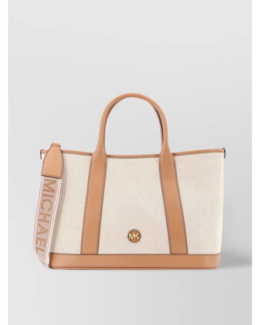 Michael Kors Natural Voyager Canvas And Leather Tote Bag