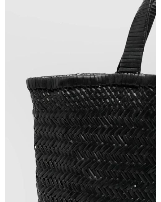 Manebí Black Medium Leather Beach Tote Bag Double Handles