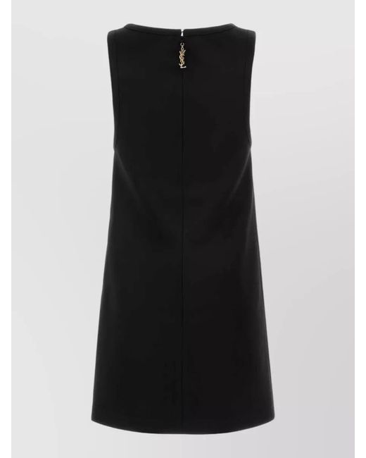 Saint Laurent Black Satin Mini Dress Scoop Neck Sleeveless