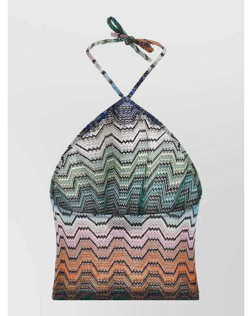 Missoni Gray Zigzag Knit Halter Swimwear Top