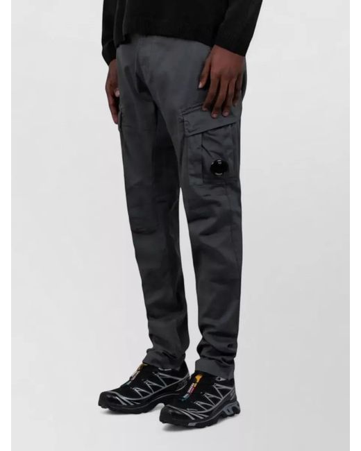 C P Company Black Stretch Sateen Cargo Trousers for men
