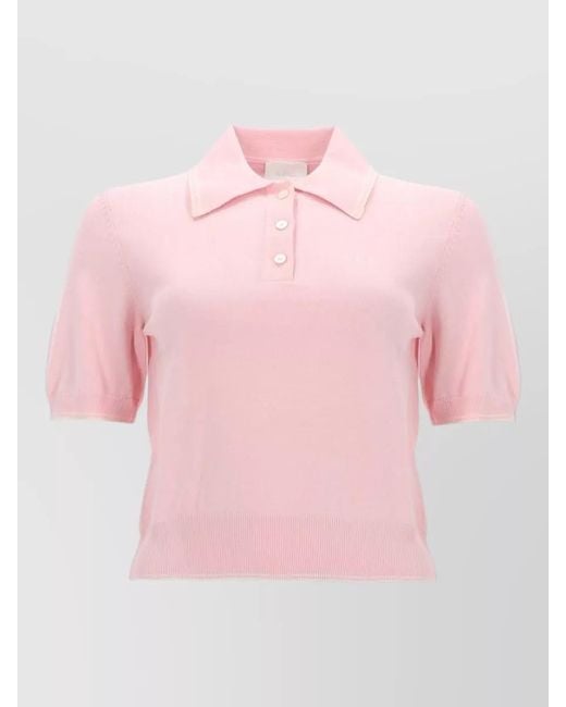A.P.C. Pink Knit Sweater Polo Collar Ribbed Cuffs Hem