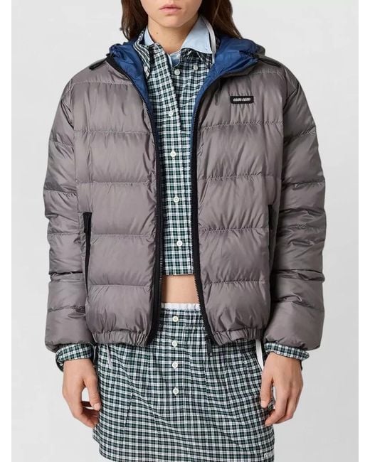 Miu Miu Blue Hooded Down Jacket Light Pongé Design