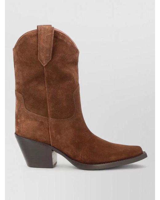 Paris Texas Brown Suede Western Boots Mid Calf Pull Tabs