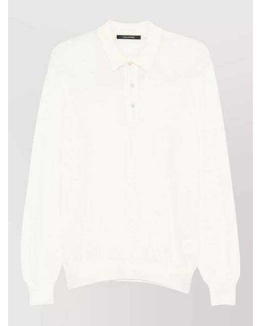 Tagliatore White Wool Knitted Long-Sleeve Polo Shirt for men