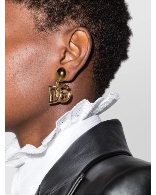 Dolce & Gabbana Metallic Brass Logo Clip-On Earrings