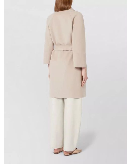 Max Mara Natural Virgin Wool Belted Single Breasted Coat