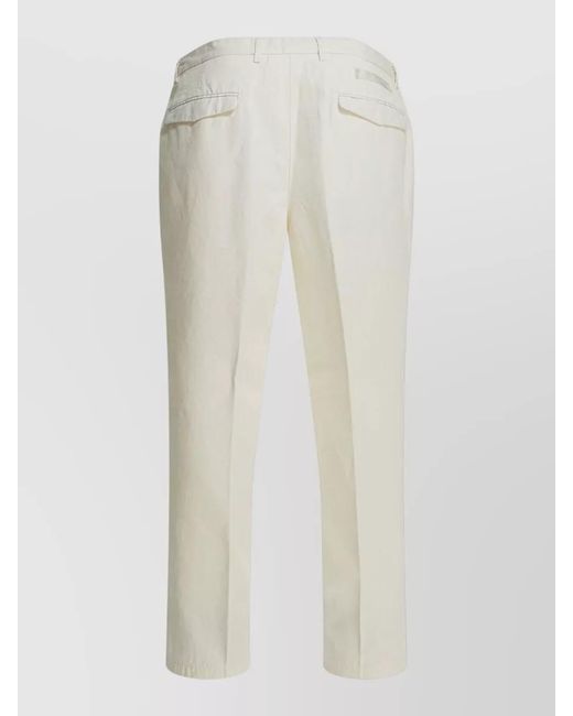 Briglia 1949 White Trousers Belt Loops Back Pockets Front Pleats for men