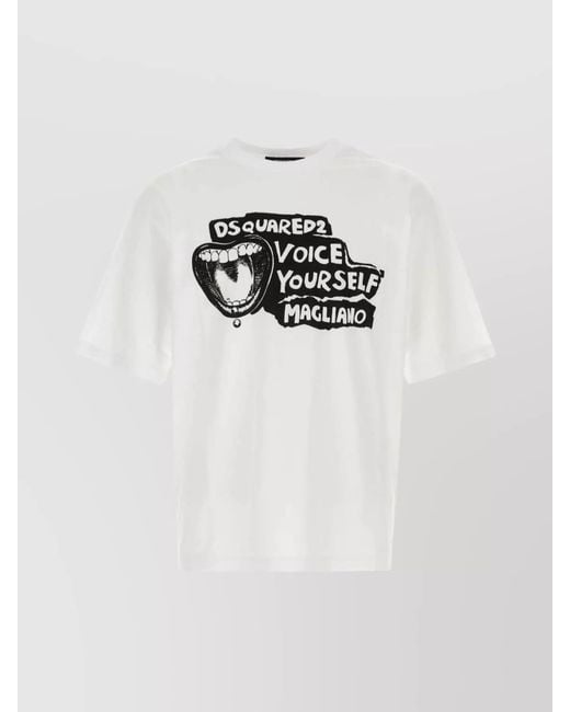 DSquared² White Cotton Logo Print Crew Neck Short Sleeve T-Shirt for men