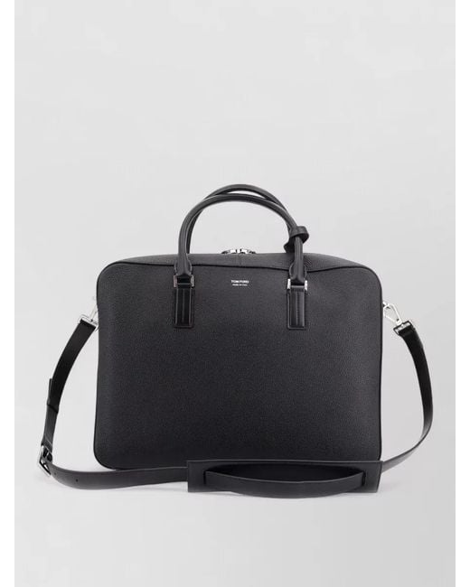 Tom Ford Black Leather Work Bag Front Logo Detail for men