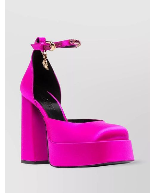 Versace Pink Satin Platform Ankle-Strap Pumps