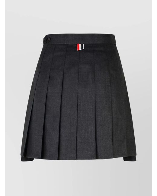 Thom Browne Black Wool Pleated High-Low Mini Skirt