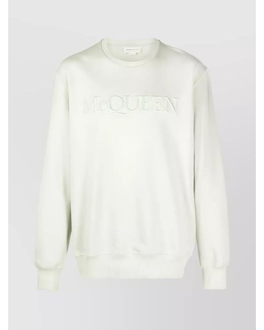 McQueen White Cotton Cross-Neck Sweatshirt for men